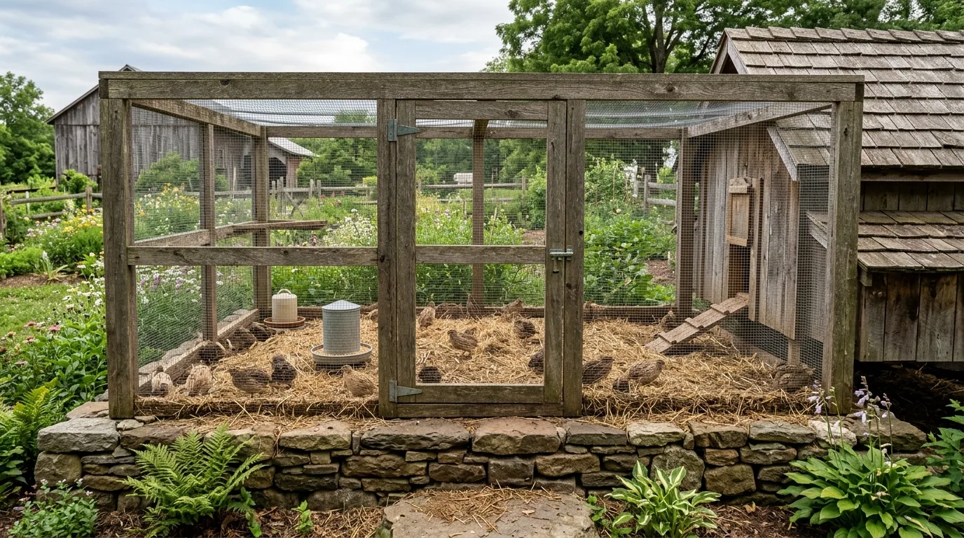 Quail Enclosure With Stone Base